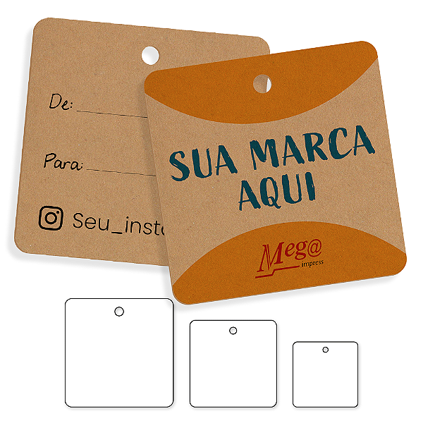 Tag Quadrada com furo - Papel Kraft - Impressão frente