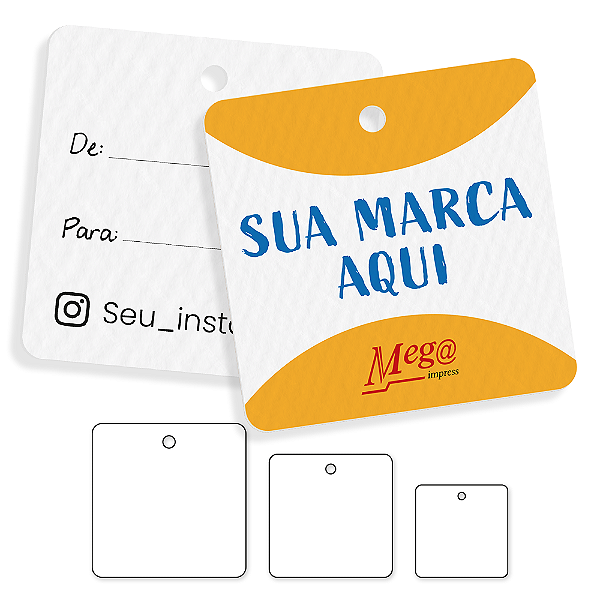 Tag Quadrada com furo - Papel Off-Set - Impressão frente e verso