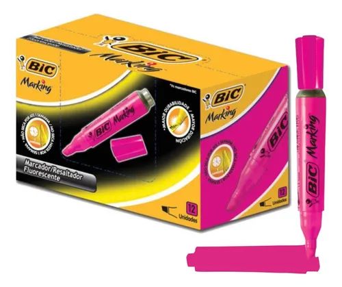 Caneta Marca Texto Bic Grossa Rosa C/12