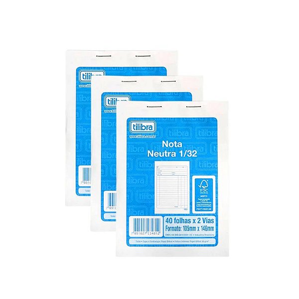 Kit C/3 Notas Neutras 1/32 2vias 40f Tilibra 105x146m 234818