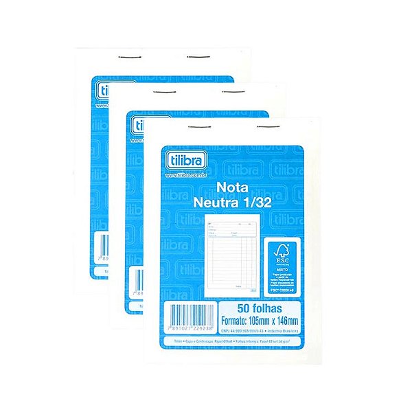 Kit C/3 Notas Neutras 1/32 50fl Tilibra 105x146mm 229237