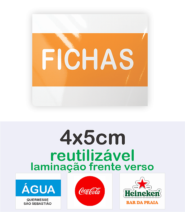 FICHA PARA BAR FESTAS EVENTOS PAPEL 240G 4X5CM REÚTILIZAVEL COM LAMINAÇÃO