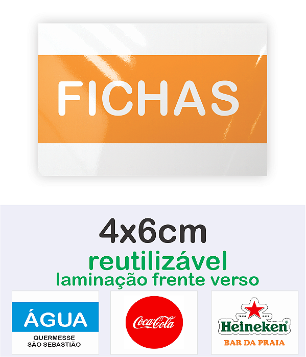 FICHA PARA BAR FESTAS EVENTOS PAPEL 240G 4X6CM REÚTILIZAVEL COM LAMINAÇÃO