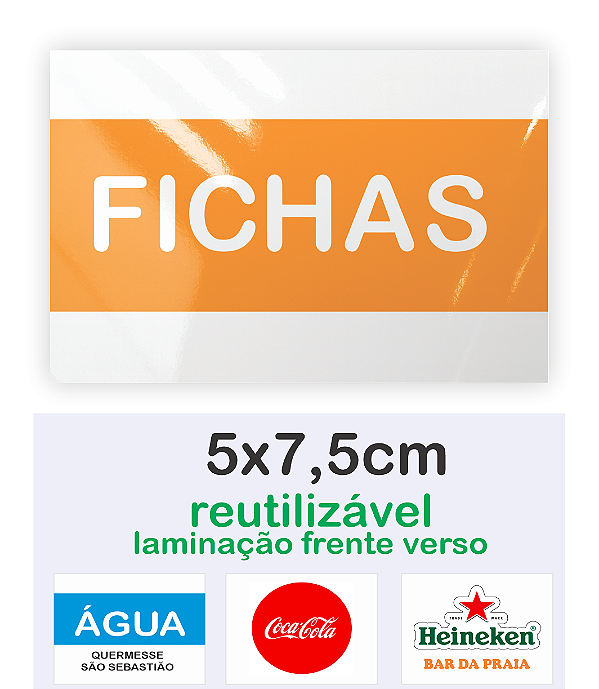 FICHA PARA BAR FESTAS EVENTOS PAPEL 240G 5X7,5CM REÚTILIZAVEL COM LAMINAÇÃO