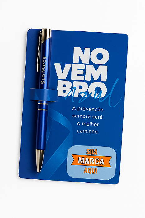 Caneta Metal Personalizada com Tag Novembro Azul para Lembrança Brinde Gravação Laser