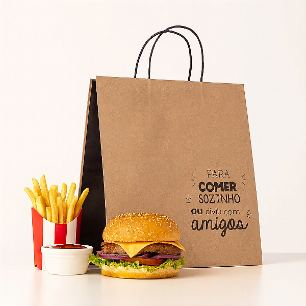 Sacola para Delivery P 26x25x12Cm Com Frase Pronta Fastfood -Alimentos