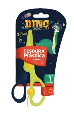 Tesoura Escolar Leo Lamina Plastica Dino 10186