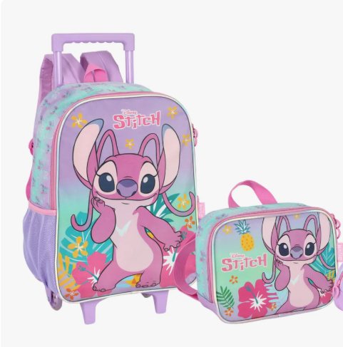 Mochila C/ Carrinho + Lanch Stitch Roxa Luxcel