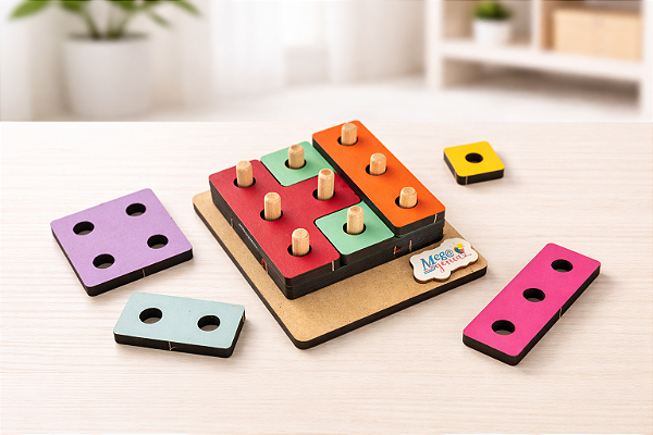 Brinquedo Educativo Mix Encaixe Formas Cores Tetris Madeira