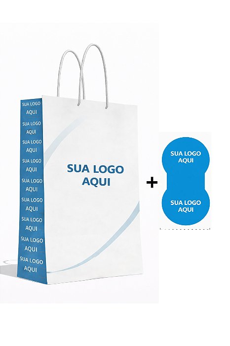 Kit Sacola Personalizadas 12x16x5cm + Adesivos Lacre Personalizado C/Logo