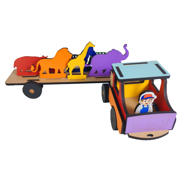 Brinquedo Caminhão Transportando Animais Selvagens Mdf Madeira