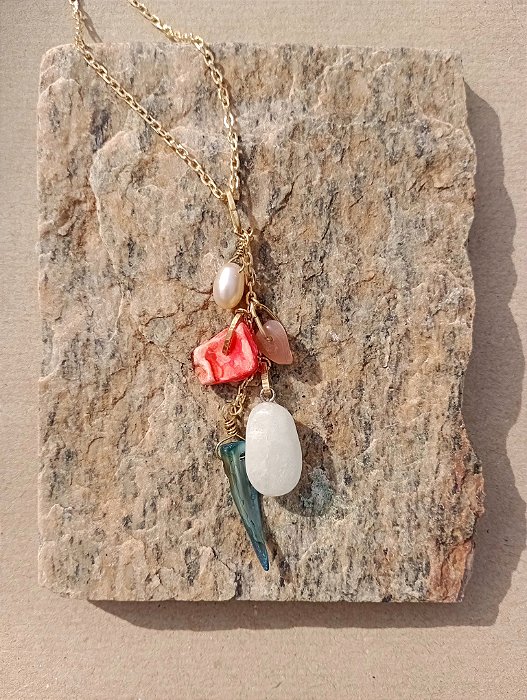 Colar com pedra Quartzo Branco e pérola Chloé