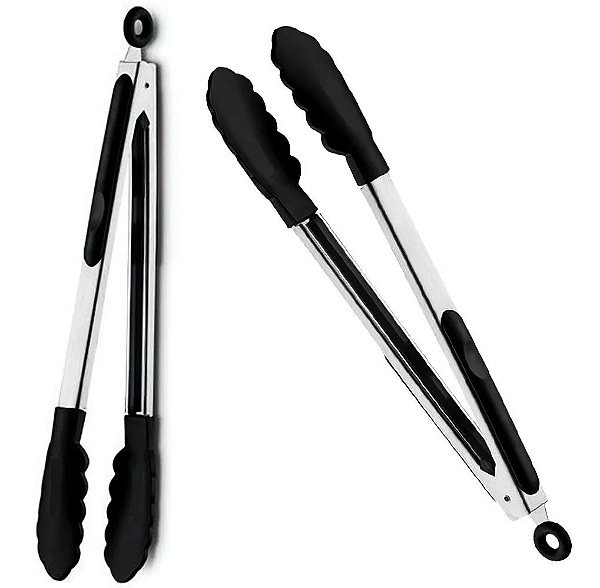 Duas Pinças Pegador em Silicone de 29,5 e 25,5 cm na Cor Preta UnyHome.