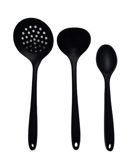 Conjunto 3 Peças -   Utensílios para Cozinha em Silicone - Preto Inteiriço Livre de BPA