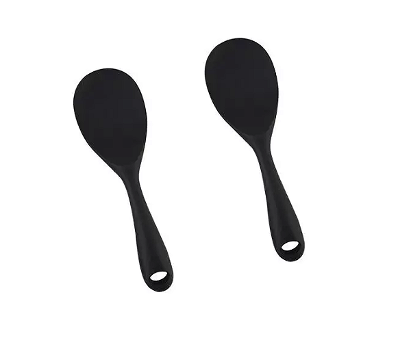 Kit 2 Colheres  De Silicone Utensilio Cozinha Multiuso Preto Livre de Bpa 22,5cm UnyHome.