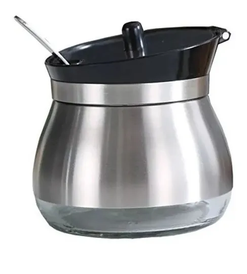 Jogo 2 Açucareiro De Vidro Revestido Em Aço Inox Com Colher.UNYHOME.