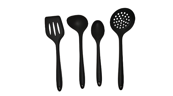 Conjunto de 4 Peças - Espátula 30cm, Colher de 27cm,Escumadeira 32cm e Concha 29cm Preto UnyHome.