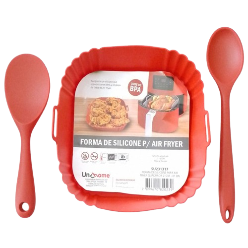 Kit 3 Peças Forro para Air Fryer Quadrada 21cm  Silicone Vermelho - UnyHome