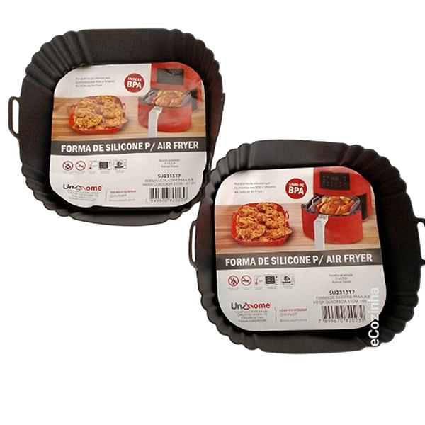 Kit com 2 Forros para Air Fryer 4L Quadrada Silicone Preto - UnyHome