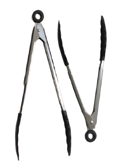 Jogo 2 Peça Pinça Pegador Multiuso 25,5cm de Silicone Preto UnyHome.