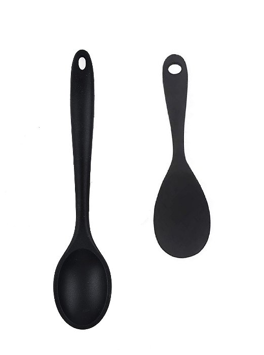 Conjunto de Colheres de Silicone Maciço - 22,5 cm e 27 cm - Cor Preta UnyHome.