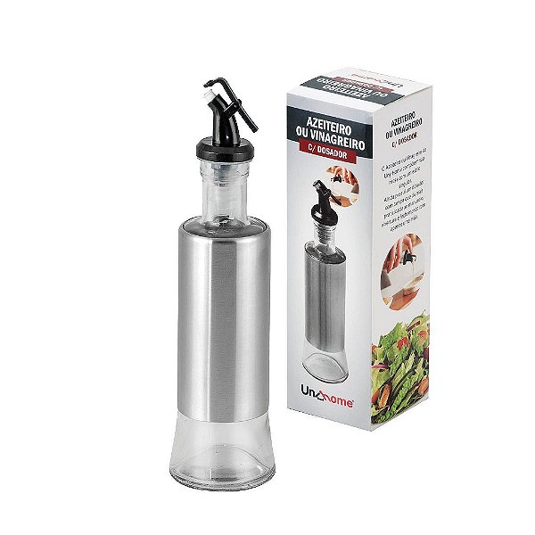 Jogo Saleiro e Suporte para Azeite ou Vinagre com Dosador 300ml UnyHome