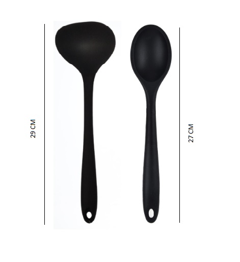 Conjunto de Concha 29,5 cm e Colher 27cm em Silicone Preto - UnyHome