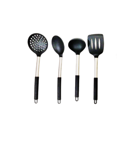 Kit 4 Utensílios de Cozinha Silicone com Cabo Inox - Luxo Preto UnyHome.