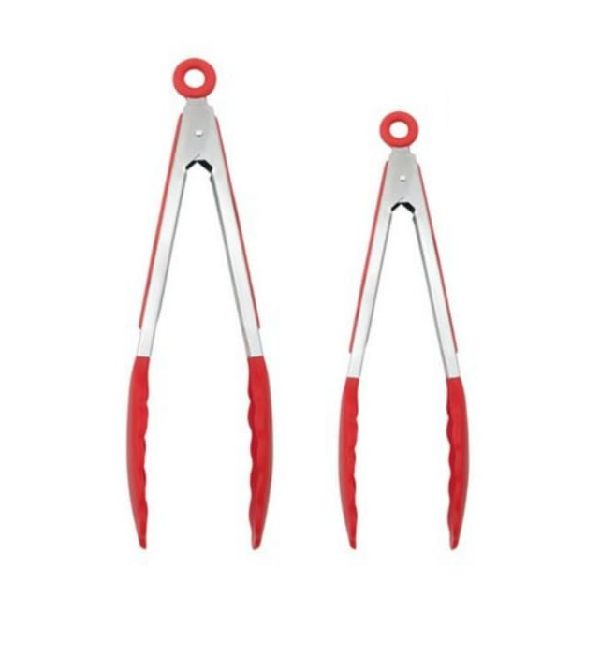 Jogo 2 Peça Pinça Pegador Multiuso de 29,5cm e 25,5cm Silicone Vermelho UNYHOME