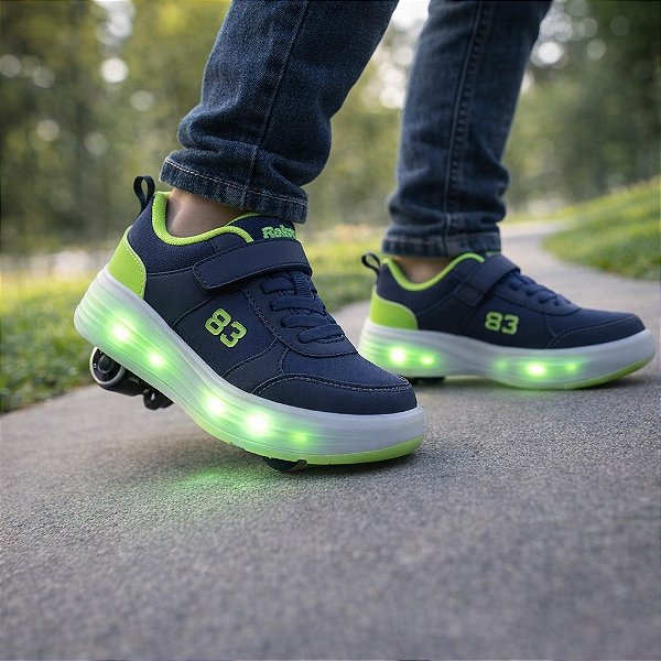 TÊNIS INFANTIL COM LED E 4 RODINHAS REMOVÍVEIS PATINS ROLLER
