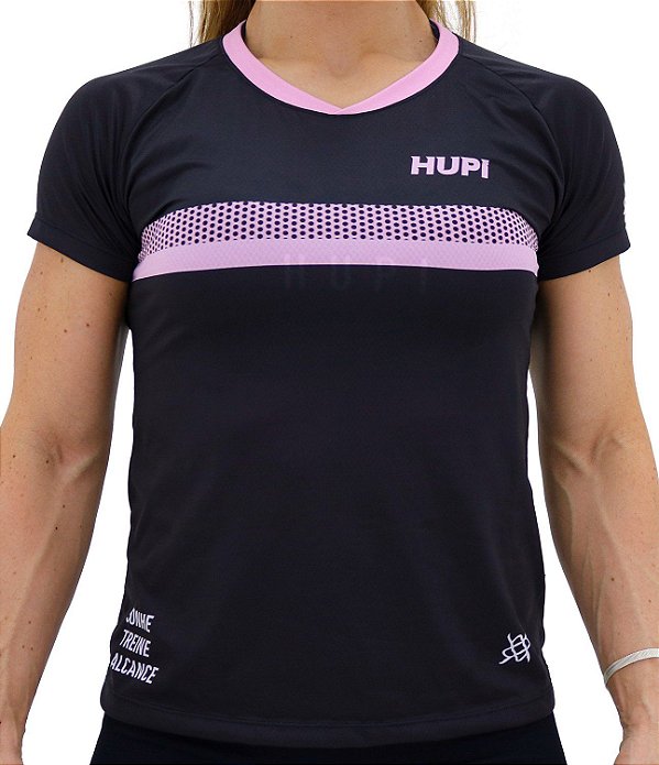 Camisa Hupi Running Track Feminina Preto/Rosa Tam: P