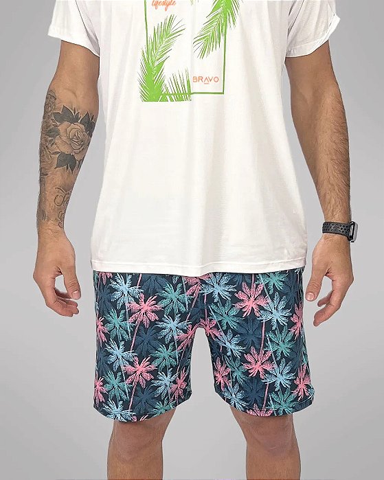Bermuda Tropical Rosa com Azul Tamanho:EXG
