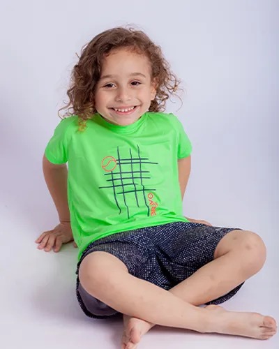 Camiseta Infantil Grid Manga Curta Verde Neon Tamanho:4