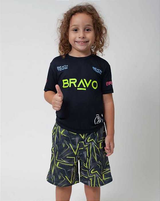 Bermuda Geometric Infantil Preta com Amarelo Tamanho:8