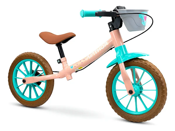 Bicicleta Aro 12 Sem Pedal Balance Bike Love - Nathor Rosa/verde