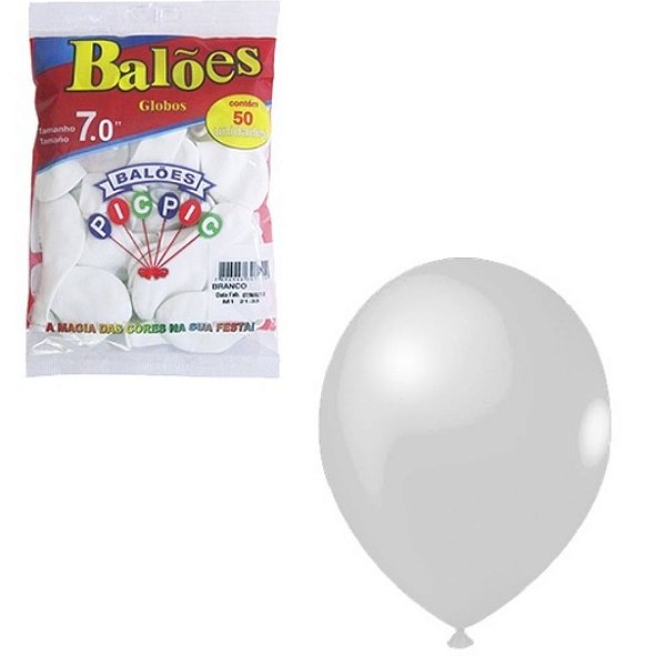 Balão Tamanho 7" com 50 Unidades Branco - Pic Pic