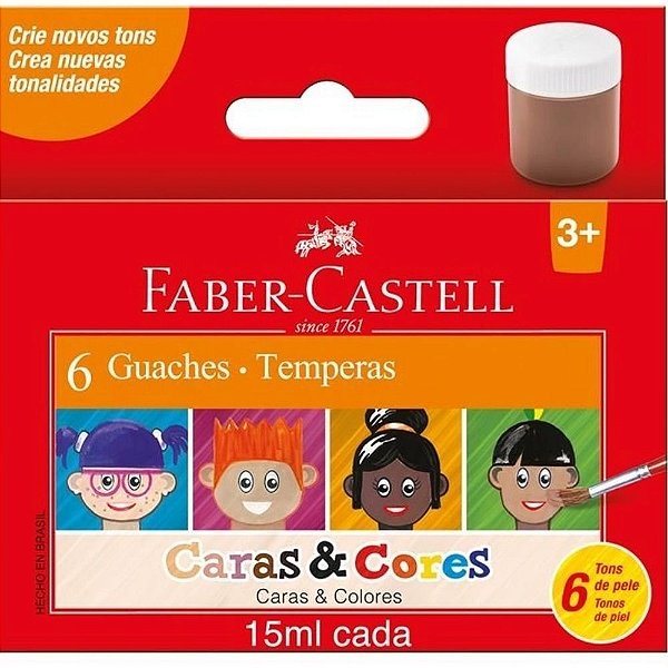 Tinta Guache - Caras e Cores - 6 Cores - 15ml cada - Faber-Castell