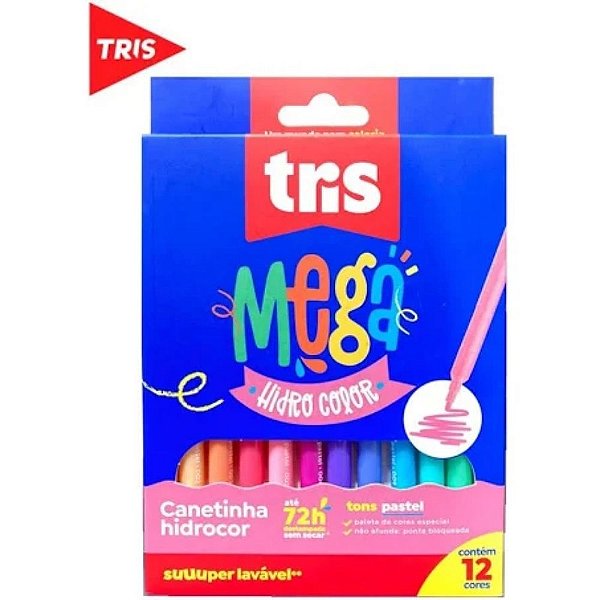Caneta Hidrocor Mega Hidro Color Tons Pastel 12 Cores Tris