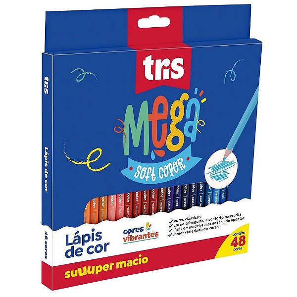 Lápis de cor Tris Mega Soft Color com 48 cores