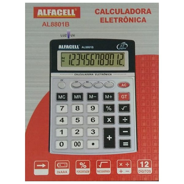 Calculadora 12 Dígitos Pilha Com Luz Alfacell