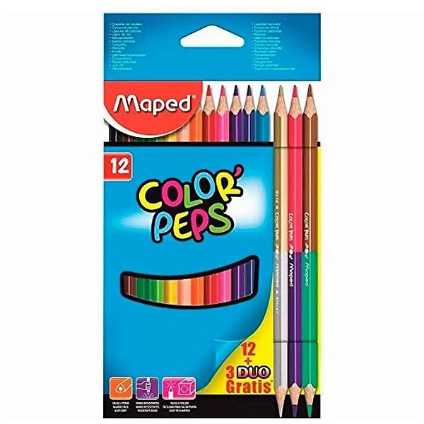 Lápis De Cor 12 Cores + 3 Lápis Duo Color Peps Maped