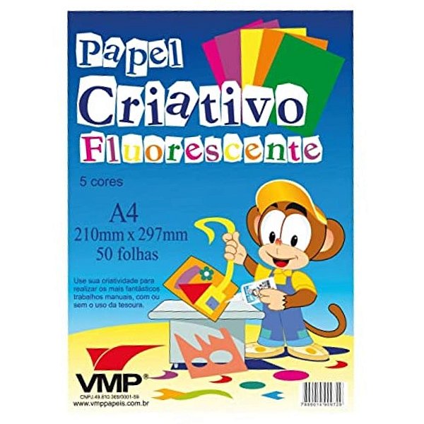 Papel Criativo Colorido Fluorescente - Vmp - Pacote C/50 Folhas