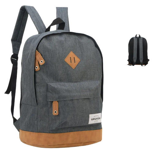 Mochila Cinza Com Detalhes em Preto