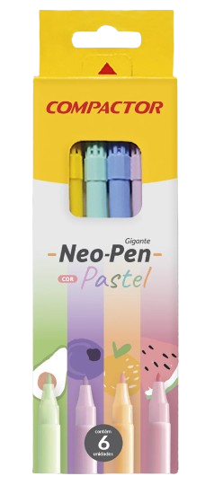 Canetinha Hidrográfica Neo-Pen Gigante Pastel 6 Cores Compactor