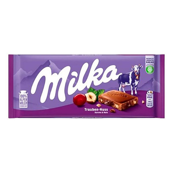 Chocolate Milka Raisins & Nuts Com Pedaços De Passas E Avelã 100g