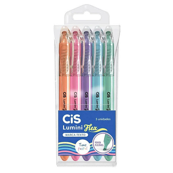 Marca Texto Lumini Flex Pastel Estojo com 5 Cores - Cis