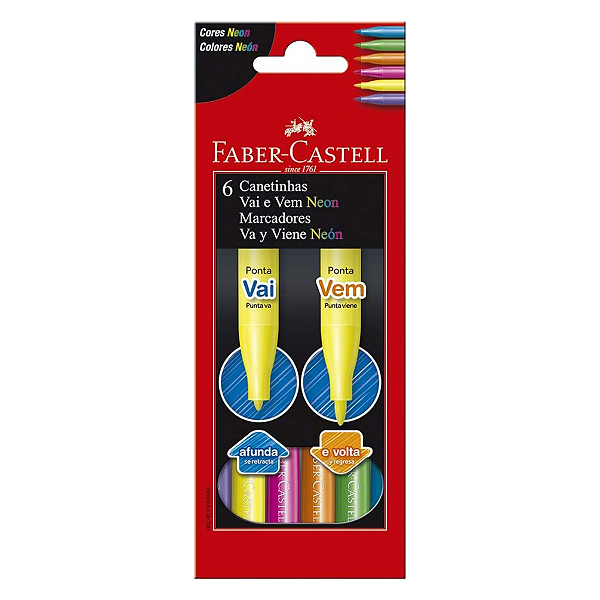 Canetinha Vai e Vem Neon 6 Cores - Faber-Castell