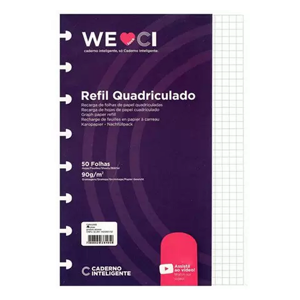 Refil Caderno Inteligente Quadriculado Grande 90g 50 Folhas