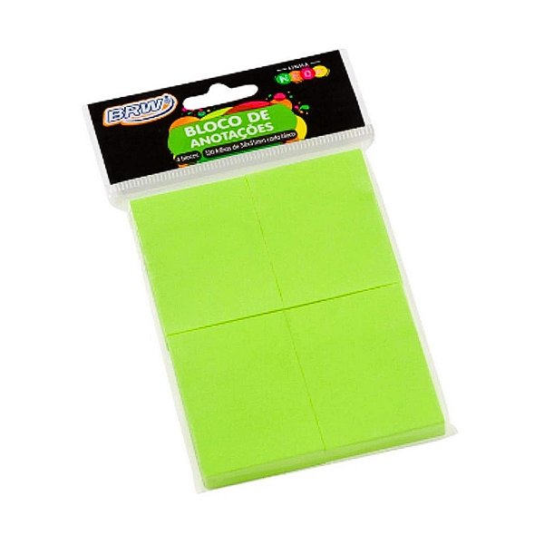 Bloco Smart Notes Verde Neon 100 folhas 38x51mm 4 Blocos - BRW