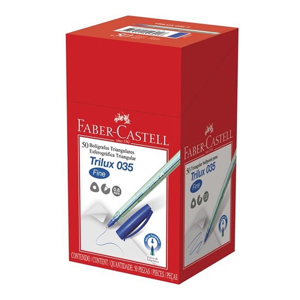 Caneta Trilux Ponta Fina Azul Faber Castell Caixa com 50 unidades